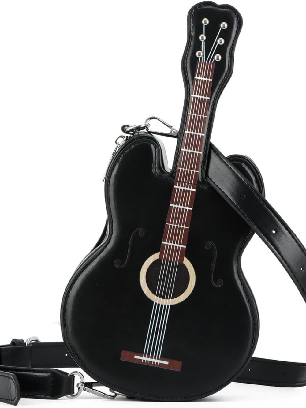 Women Guitar Shaped Shoulder Bag Creative Music Sparkly Leather Novelty Crossbod